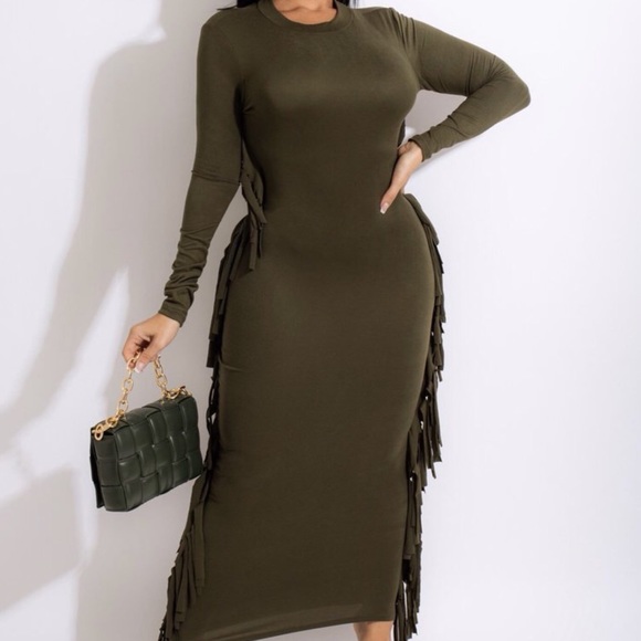 Fashionreesta Dresses & Skirts - Fringed Fitted Dress: Sm-Lg